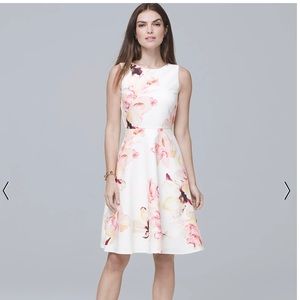Sleeveless floral fit-and-flare dress in white and pink